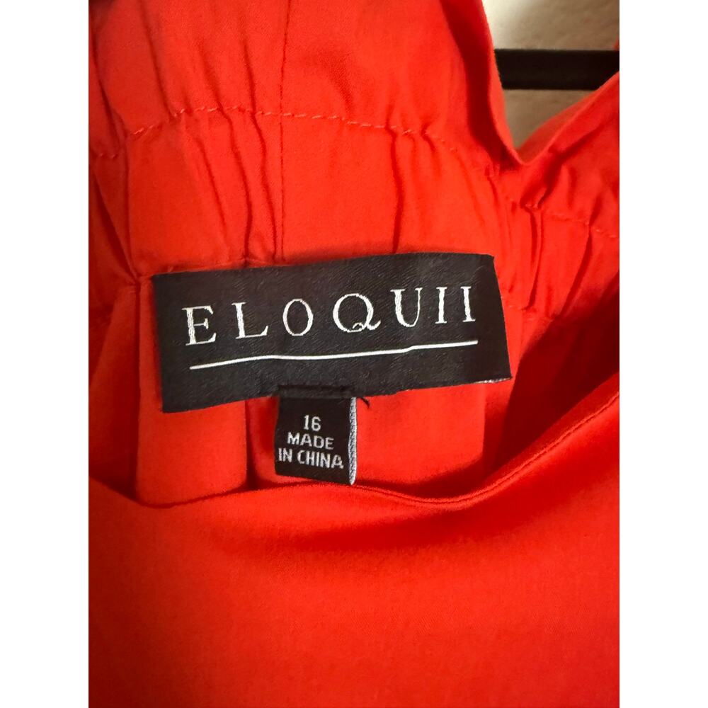 ELOQUII Hot Orange Sweetheart Neck Puff Sleeve Belted Midi Dress Plus Size 16 - Picture 3 of 7